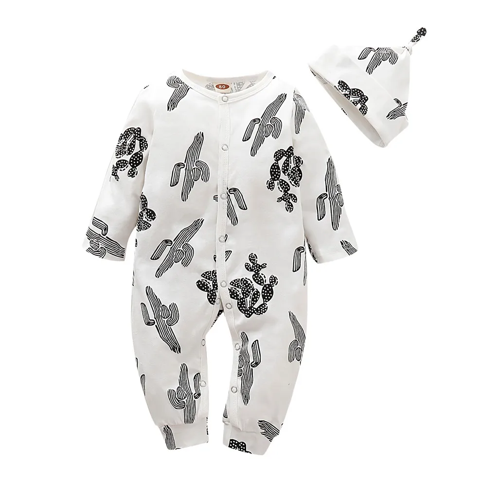Одежда для новорожденных мальчиков и девочек, комбинезон с длинными рукавами и цветочным рисунком, штаны, одежда для сна, комплект одежды с шапкой, roupa# p4