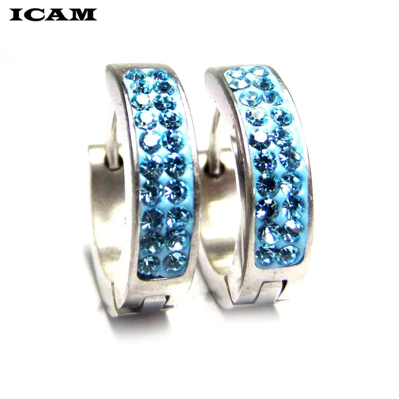 Светло-желтый цвет ICAM aretes кристалл горный хрусталь маленькие серьги-кольца для женщин модные круглые серьги из нержавеющей стали ювелирные изделия - Окраска металла: Светло-желтый цвет