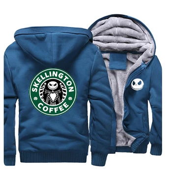 

Halloween Town The Nightmare Jack Skellington Coffee Thicken Jacket Hoodies Men Fleece Plus Size Hip Hop Sportswear Streetwear