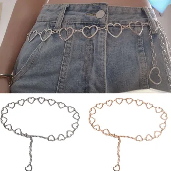 

Fashion Women Metal Waist Chain Belt Personality Hollow Heart Shaped Belt Waistband Accessories