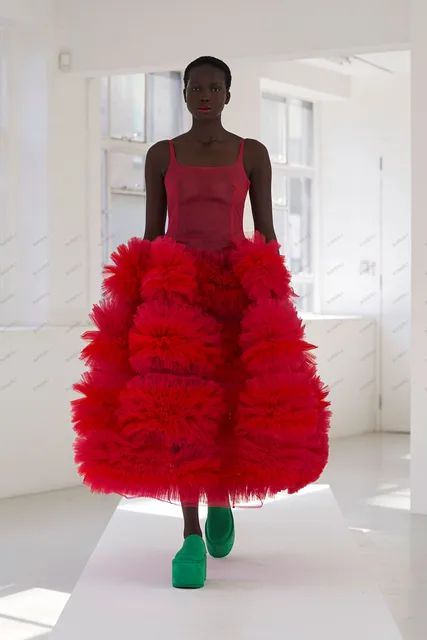 Red Puffy Tulle Dress Fluffy Designer 