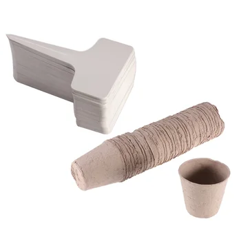 

1 Set of 220pcs Gardening Tools T Shaped Label Degradable Pulp Pot Plant Seed Nursery Cups (120PCS Label and 100PCS Nursery Cups