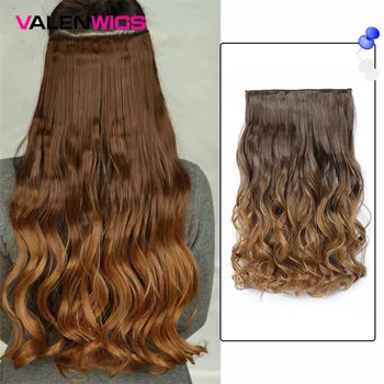 

Valenwigs 22'' Long Wavy Clip in on One Piece Synthetic Hair Extensions Ombre Color 5 Clips One piece Curly Hairstyle For Women