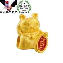OMHXFC Европейская мода женщина вечерние День рождения Свадьба Подарок Кот приносящий удачу DIY аксессуары 24KT золотой кулон Шарм PN296
