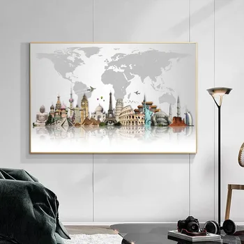 

World Famous Building Wall Art Posters And Prints World Tourist Attraction Map Canvas Art Paintings Modern Pictures Home Decor