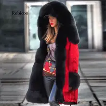 Fleeze-30 градусов, одежда для снежной погоды Длинные парки зимняя куртка Для женщин с меховым капюшоном Костюмы женский Меховая подкладка Толстое Зимнее пальто Для женщин