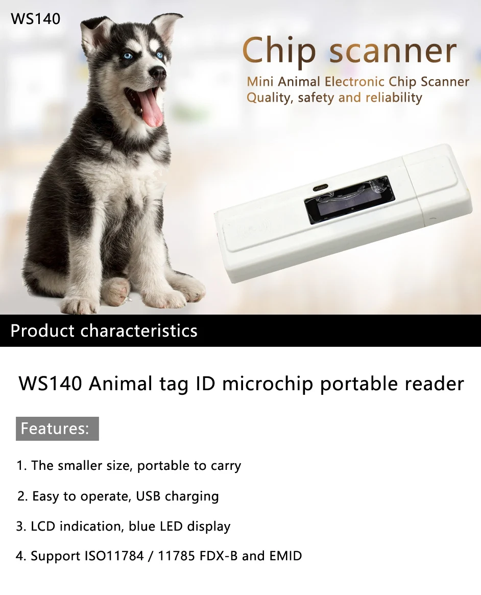 leitor handheld de baixa frequência do cão do leitor da etiqueta do leitor de rfid com microchip animal de estimação do varredor de microchip de