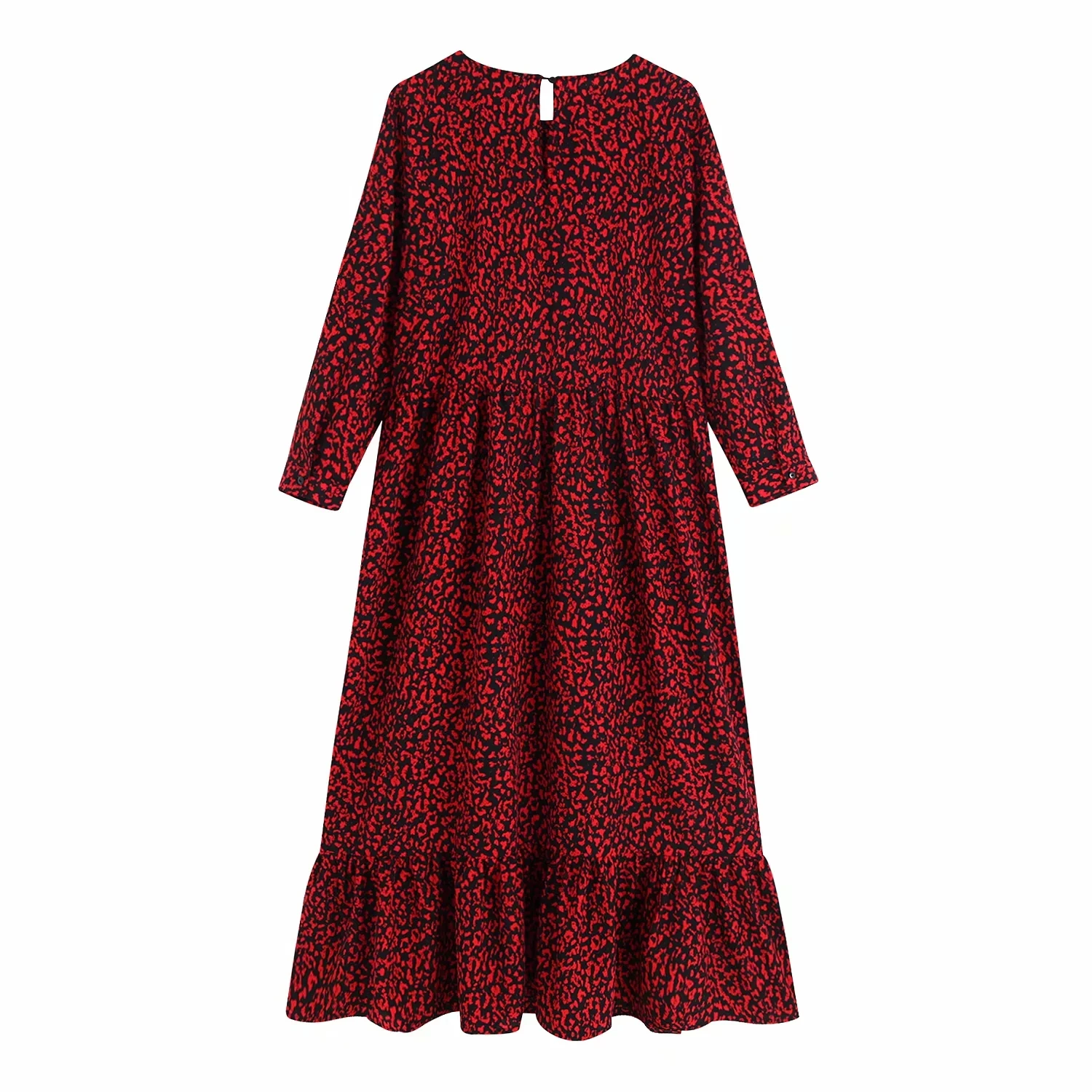 Винтажное свободное красное леопардовое Платье женское Повседневное платье макси с длинным рукавом корейское модное офисное плиссированное платье осень vestidos