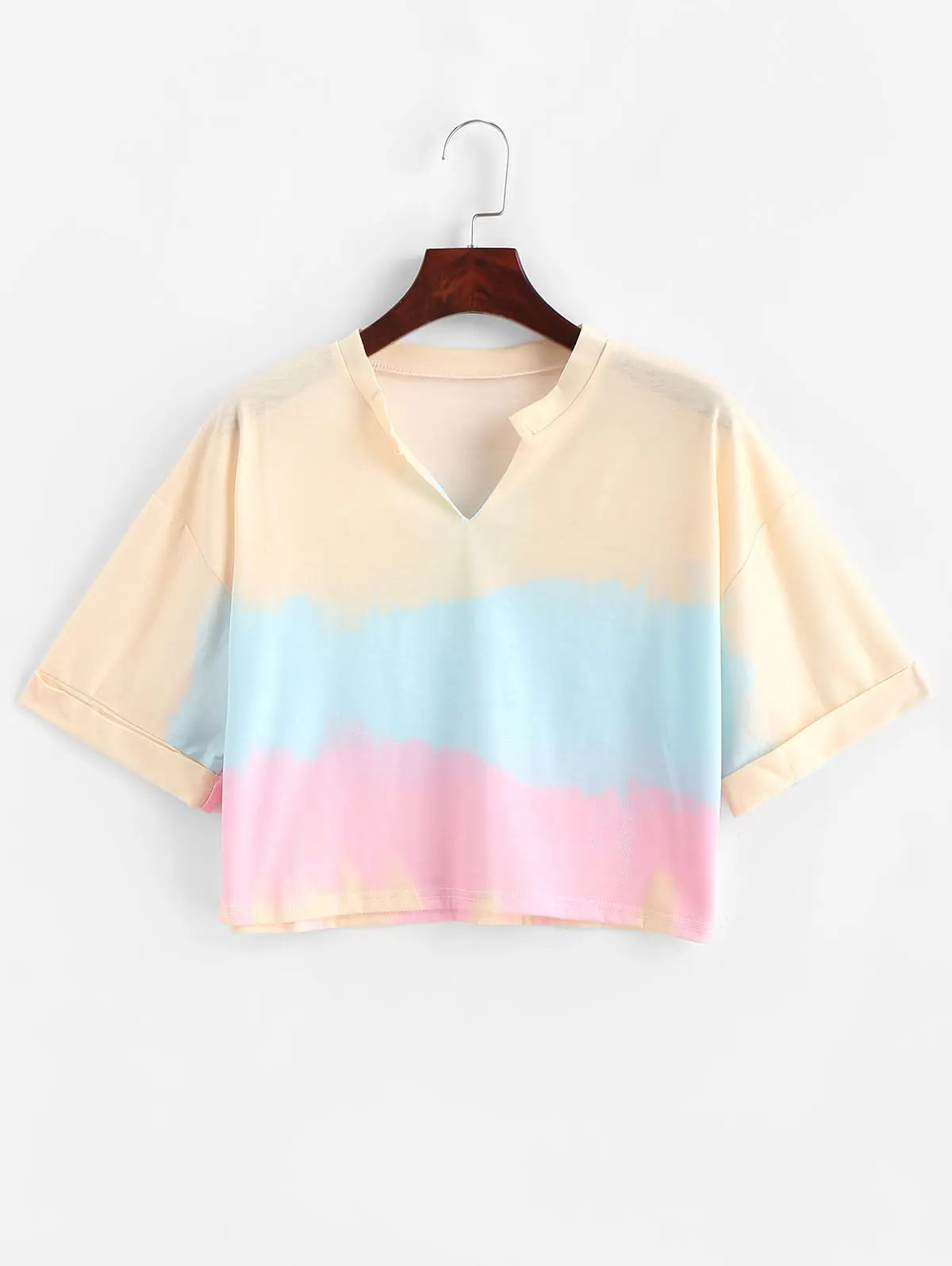 ZAFUL, летняя рубашка, Радужная, Tie Dye, обрезанная, футболка с v-образным вырезом, спущенные плечи, половина рукава, женская, с принтом, футболка, вечерние, короткий, топ, рубашка