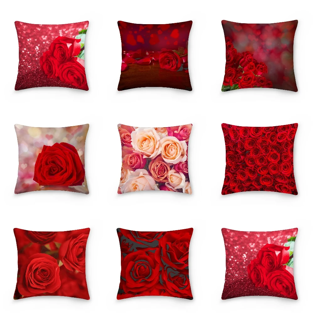 3D Floral Printed Cushion Cover Beautiful Red Roses Pattern Pillowcase Romantic Valentine's Day Bed Pillow Home Decor | Дом и сад