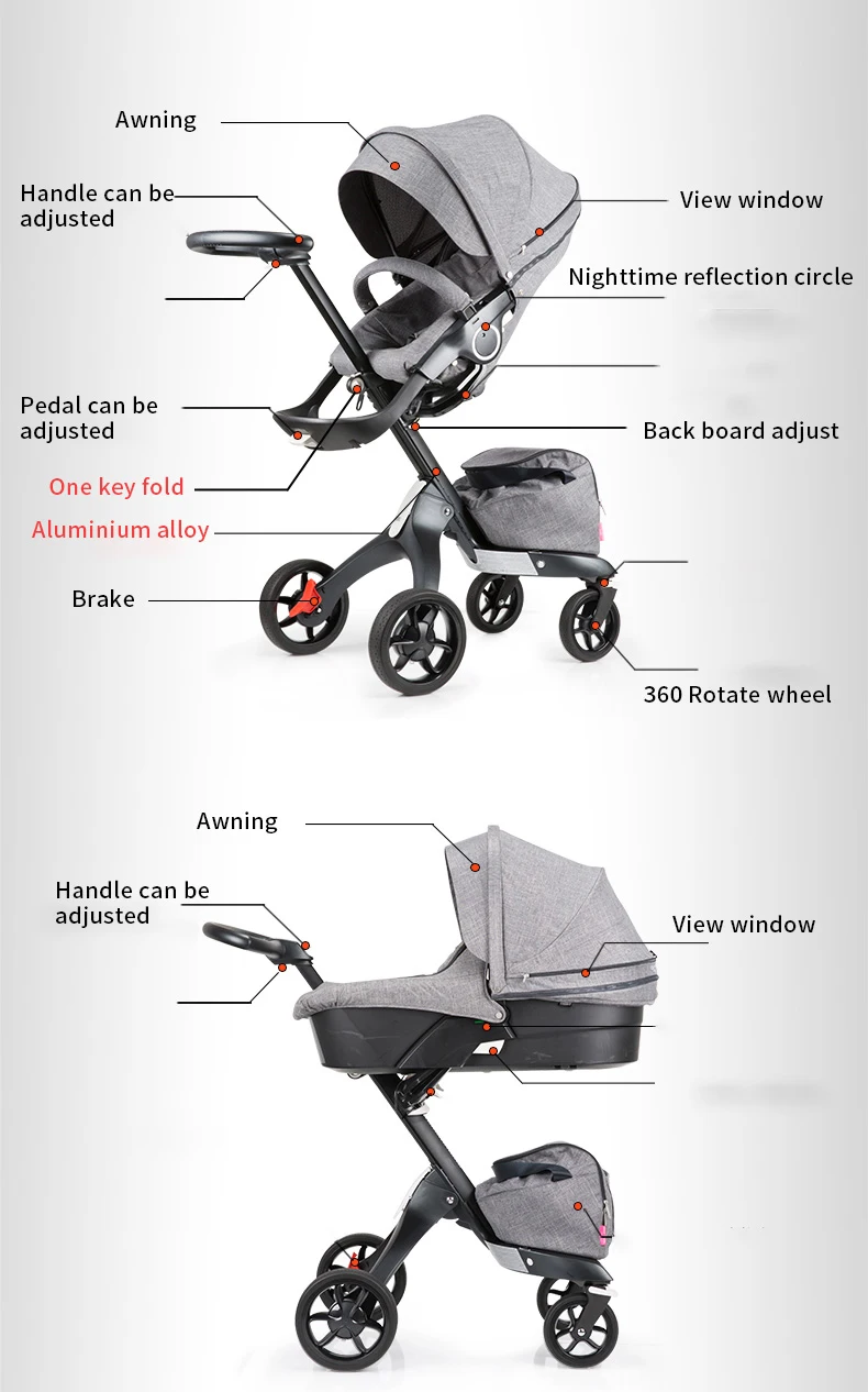 Baby Stroller 2 in 1 High Landscape Kids Pram Folding Carriage Black Newborn Stroller Car Baby Cart Luxury Pushchairs For Infant