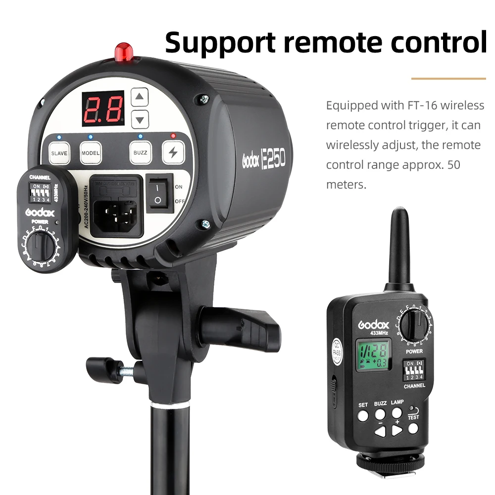Godox E250 PRO 250W 사진 스튜디오 스트로브 사진 플래시 조명 무선 제어 포트가 있는 스튜디오 플래시 (250WS)