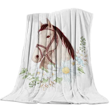 

Flannel Blanket for Bed Animal Flower Horse Daisy Throw Blanket Portable Soft Blanket Warm Sofa Bed Sheets Blanket for Picnic