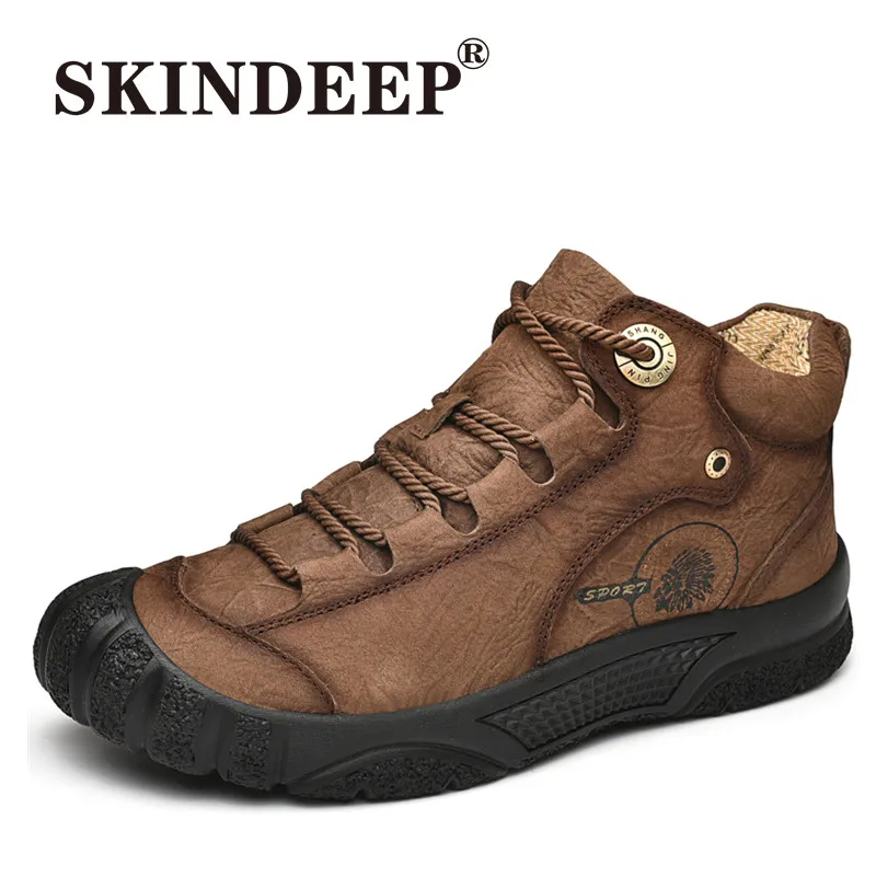 

SKINDEEP Fashion Outdoor Climbing Non-slip Leather Shoes 2019 Men's Classic Warm Middle Help Martin Boots