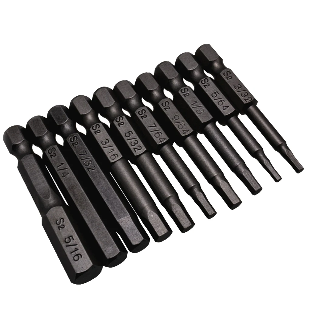 10PCS Black Magnetic Hexagon Screwdriver Bits S2 Steel 1/4 Inch Hex Shank Screw Drivers Set 50MM