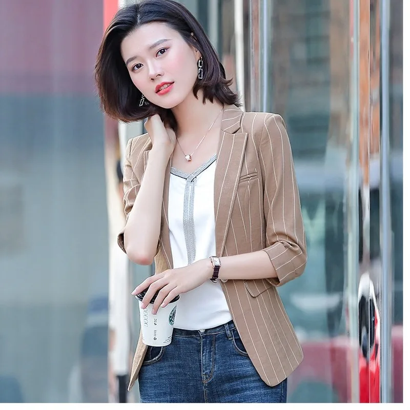 

2020 new women's office blazer Spring and summer casual high quality short jacket feminine Interview small suit chiffon