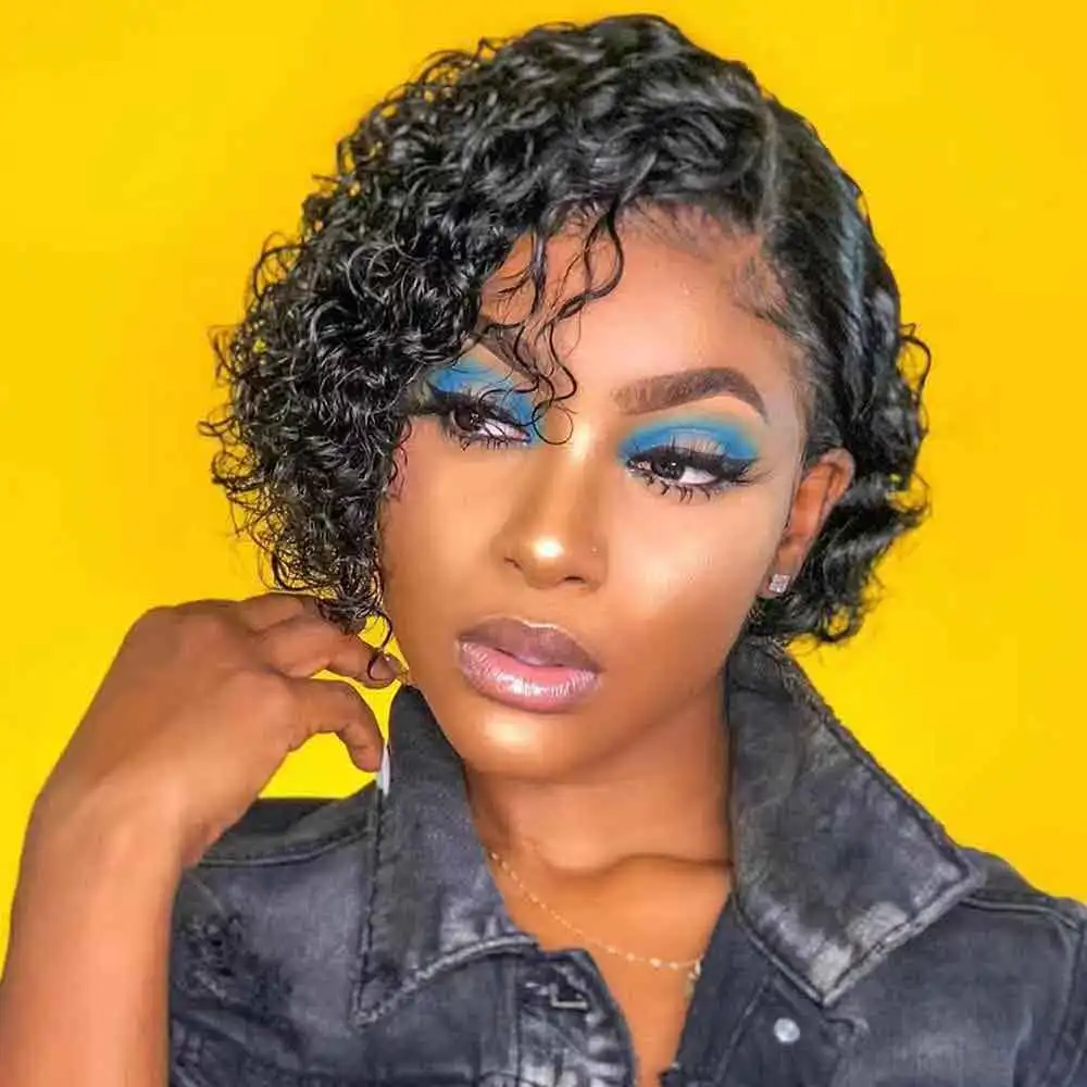 

Short Cool Bob Curly Human Hair Wigs For Women 13*6 Lace Frontal Human Hair Wigs Brazilian Remy Hair 13*6 Wigs Natural Color