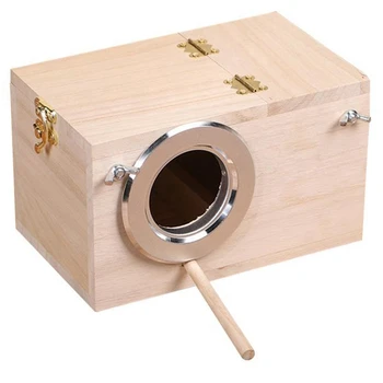 

Practical Bird Parrot Holder Wooden Bird Nesting Organizer Clear View Window Bird House