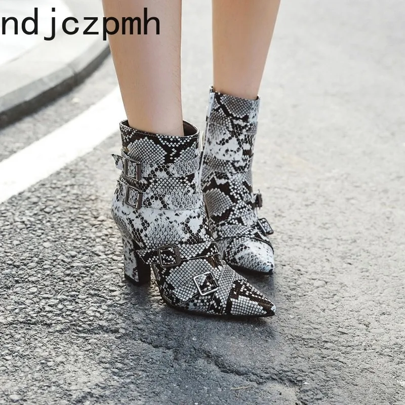 

Women's Boots New Autumn And Winter belt buckle Pointed Color matching zipper High heel Short tube Women's shoes plus size 32-48