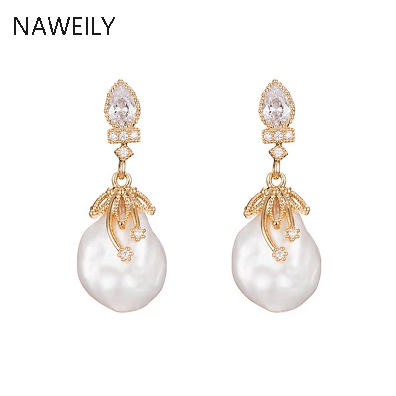 Pretty Natural Fashion 14K gold plated  Baroque shaped pearl Earring 