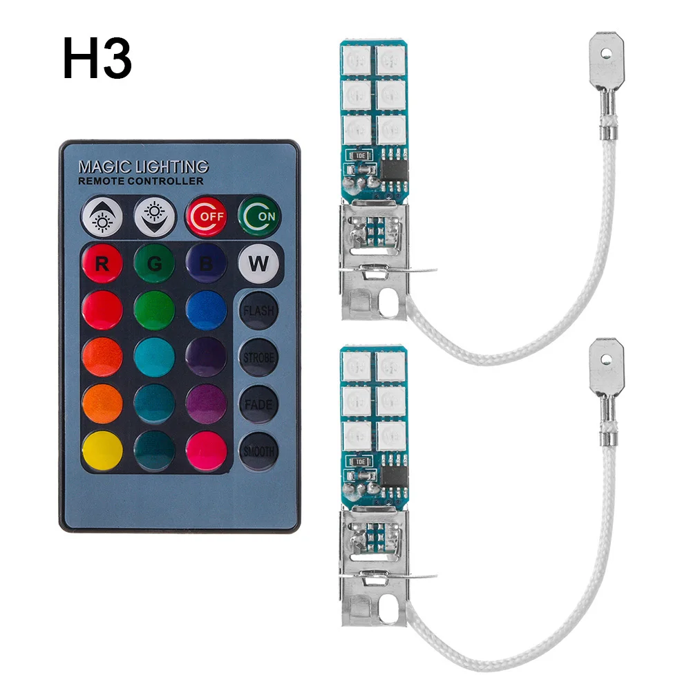 1 пара разноцветных 881 5050 RGB светодиодный 12SMD Автомобильные фары Противотуманные фары лампы с дистанционным управлением RGB лампы автомобильные аксессуары - Цвет: H3