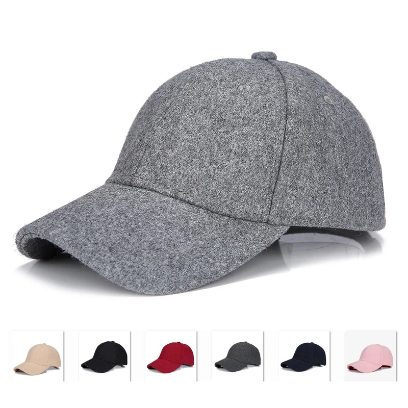 AutumnWinterUnisexWoolFeltBaseballCapsSolidColorCasquette