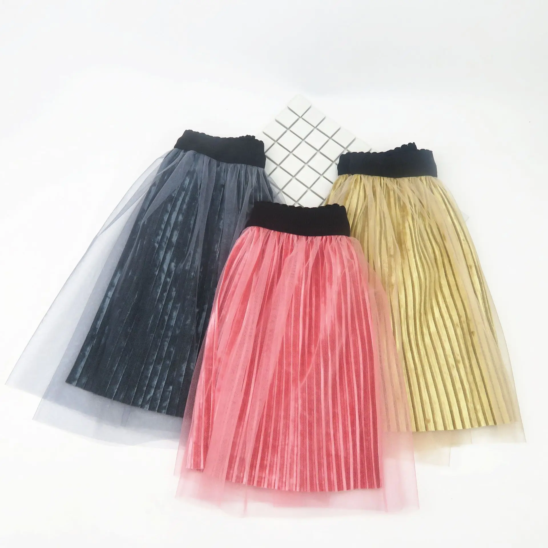 

Baby Children Teenage Girls Skirts 2019 New Velvet Pleated Skirt Spring Autumn All-match Mesh Princess Skirts LZ522