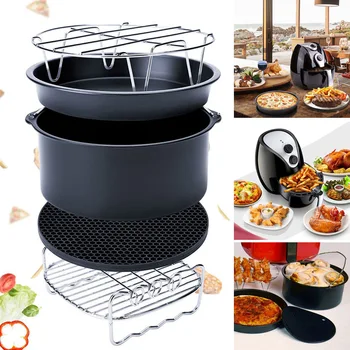 

5 Pcs Set Air Fryer Accessories Cake Barrel Pan Rack Mat Kit Portable for 4.2-5.8QT H88F