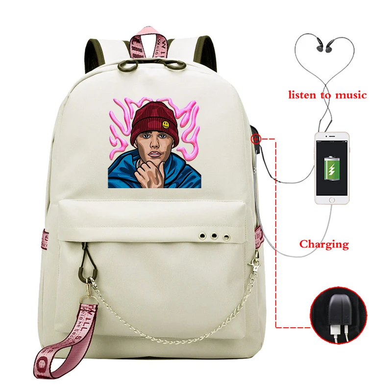 

Fashion Sac A Dos Femme Justin Bieber Yummy Backpack Travel Backbag Mochila USB Charge Design School Bags for Teenage Girls
