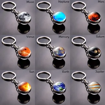 

Solar System Planet Keyring Galaxy Nebula Space Keychain Moon Earth Sun Art Picture Double Side Glass Ball Key Chain Wholesale