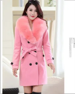 pink KMETRAM, модное шерстяное пальто, женская куртка, зимняя куртка для женщин, воротник из искусственного меха, длинный Тренч, пальто размера плюс, Manteau Femme B141 - Цвет: pink