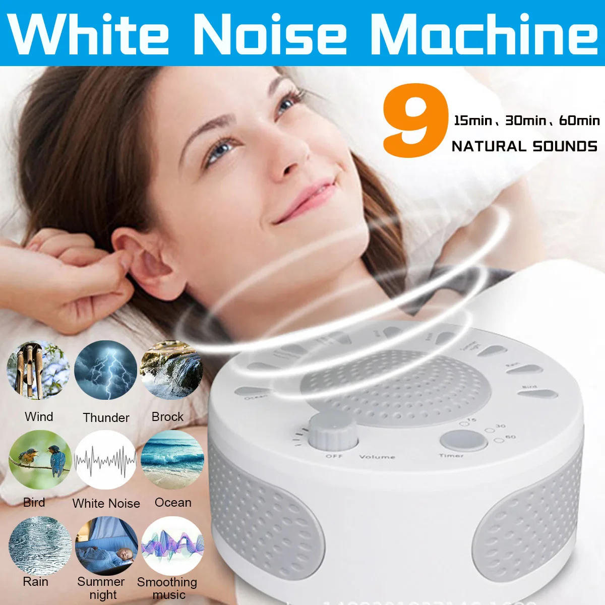 Sound Machine Baby Portable for Sleeping with 26 Non-Looping Soothing Sounds 3 Timer Settings USB/AC or Battery Powered for Kids and Adult APUNOL White Noise Machine 