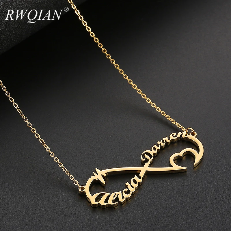 

Infinite Symbol Two Name Custom Necklace Personalized Custom Nameplate Chain Pendant Necklaces Couples Name Necklace Mom Gifts