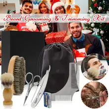 Набор для ухода за бородой, 8 шт., щетка для бритья, гребень, набор для бороды, ножницы для усов, прямая кисть для бритья, рождественский подарок