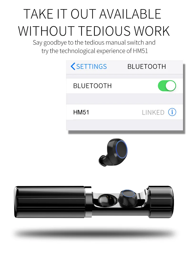 TWS Беспроводные Bluetooth 5,0 наушники HM51Ipx6 водонепроницаемые 3D настоящие Hifi стерео наушники с микрофоном с зарядным устройством