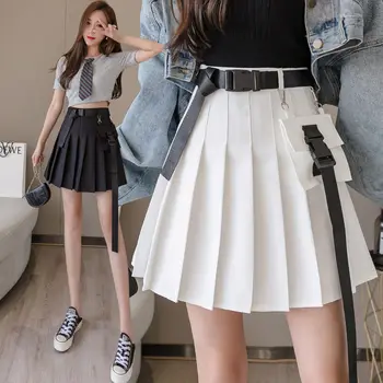 

High Waist Women Mini Pleated Skirts A-line Office Fashion Japanese school uniform Lady Slim Thin Zipper Short Skirt Female