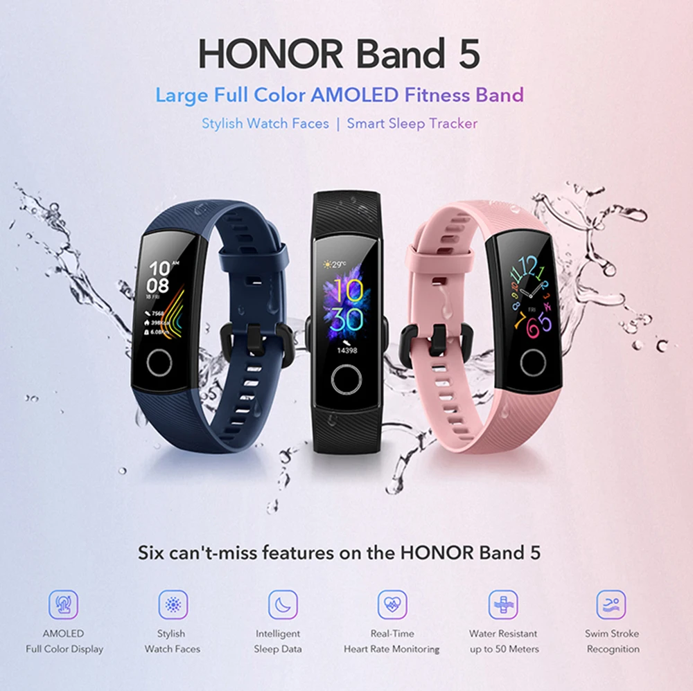 Глобальная Версия смарт-браслета huawei Honor Band 5 лучше, чем Honor Band 4 BT 4,2 смарт-браслет с функцией сердечного ритма водонепроницаемые Смарт-часы