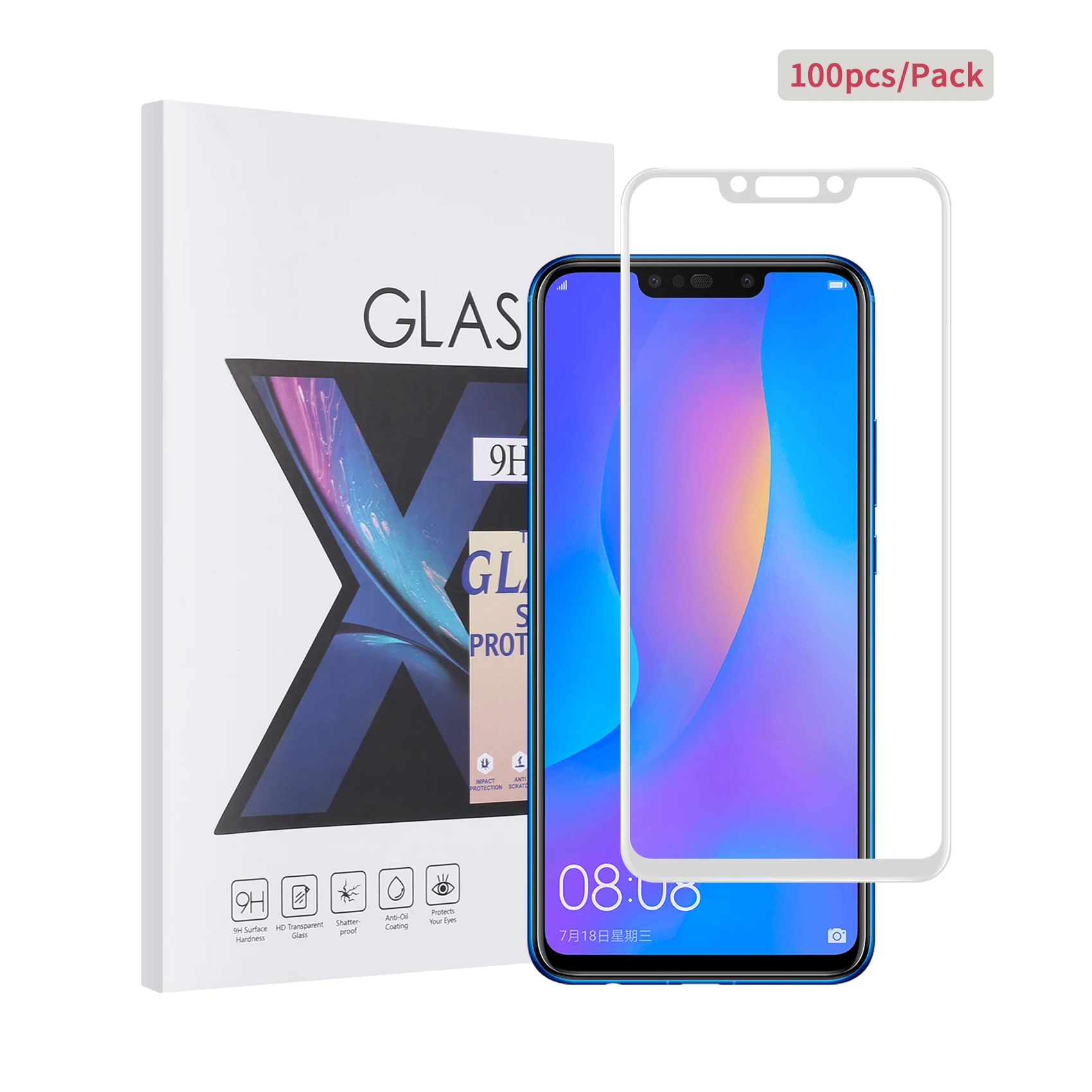 100 шт последний протектор экрана для huawei Nova3 Закаленное стекло пленка 9H Высокая твердость [Lastest изогнутый край] - Цвет: Huawei Nova3 white