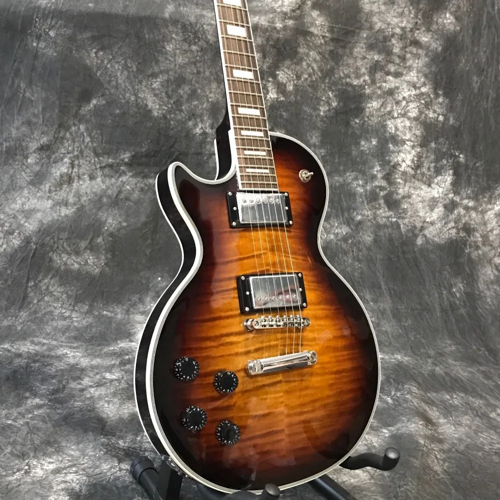 Новая стильная электрогитара с левой ручкой на заказ гитара Sunburst Tiger Flame корпус из