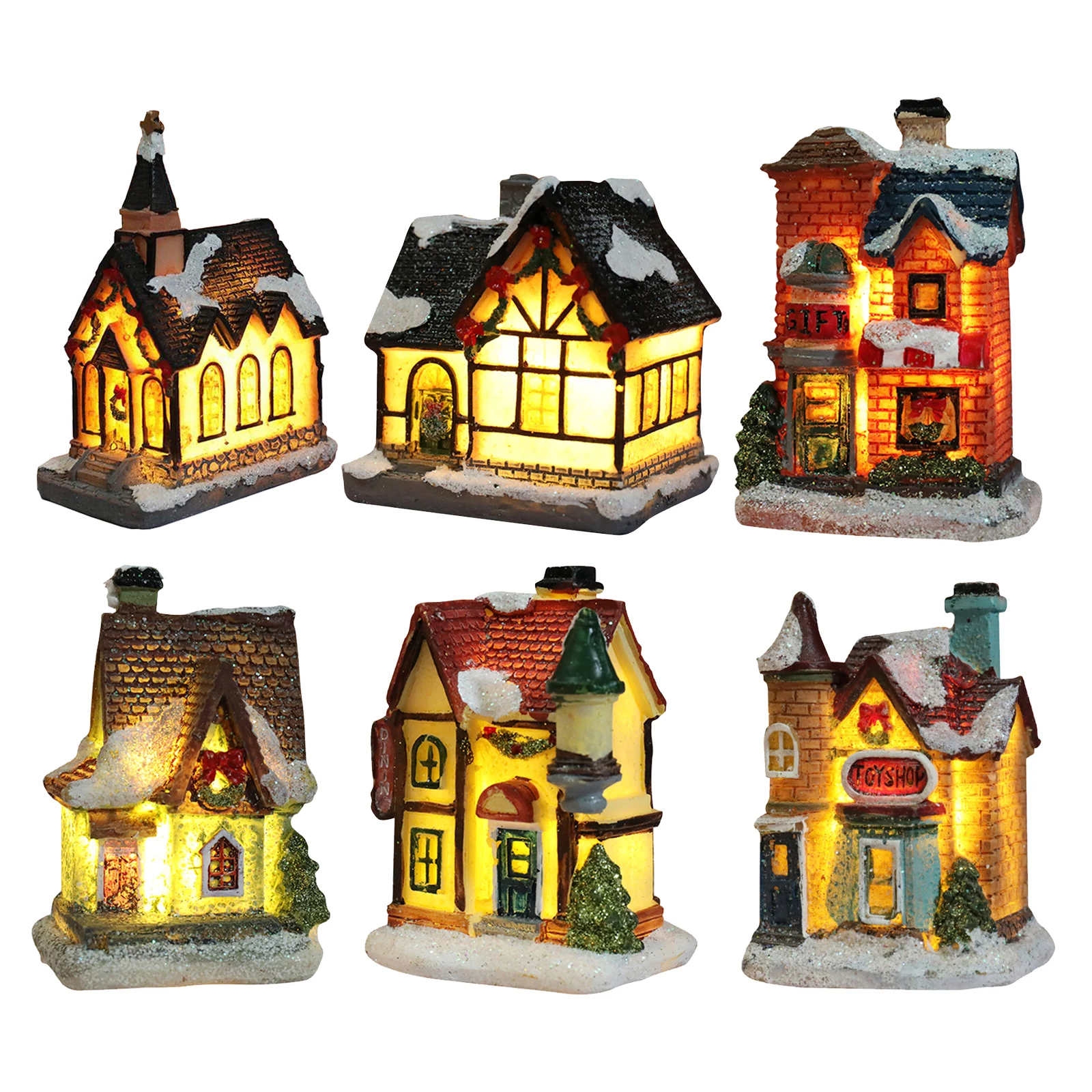 Christmas Church Village Lit House LED Lighted Mini House Christmas Collectible Battery Operated Christmas Xmas Landscape Decor