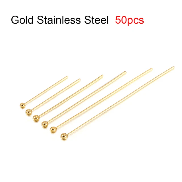 50-200pcs/lot 16 20 25 30 40 50 mm Gold Metal Ball Head Pins For Diy Jewelry Making Head pins Findings Dia 0.5mm Supplies Stainless steel Gold