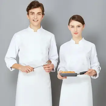 

Chef Solid Color Long Sleeve Stand Collar Uniform Jackets Waiter Service Costume Overalls Workwear Chef Fashion Outwear Tops