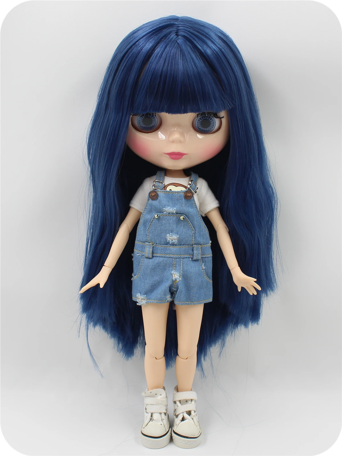 Neo Blythe Docka med blått hår, naturlig hud, glänsande sött ansikte & Custom Ledkropp 1