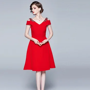 

BGW 3320ht Sexy V Neck A Line Red Cocktail Dresses Short Sleeves Knee Length 2020 New Vestidos De Coctel Cortos Elegantes