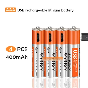 

4PCS SORBO 1.5V 400mAh Rechargeable AAA Lipo Battery With 4 In 1 Charger Cable