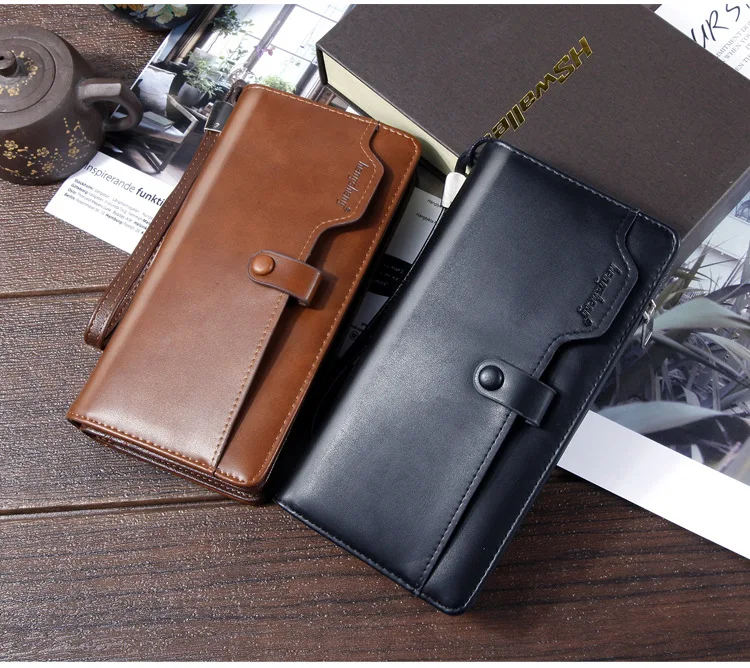 New Long Business Men's Leather Wallet With Coin Pocket Big Capacity Man Phone Purse Fashion Zipper Clutch Bag For Male