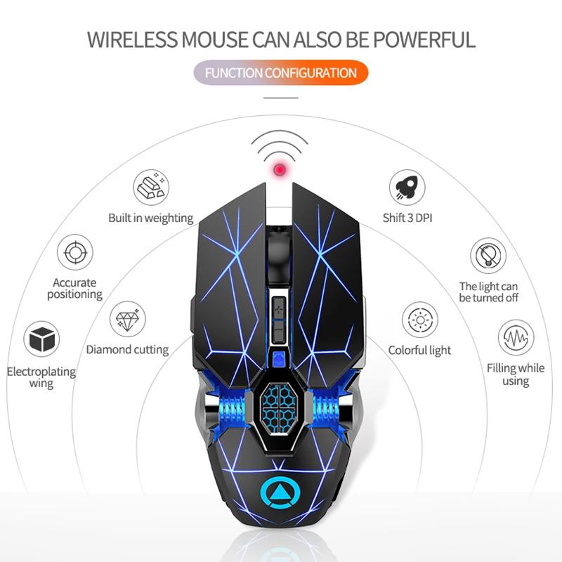 Ratón óptico inalámbrico para videojuegos, dispositivo de 2,4G, USB, 7 colores, LED, RGB, retroiluminado, recargable, silencioso, ergonómico, Accesorios de ordenador - Imagen 2