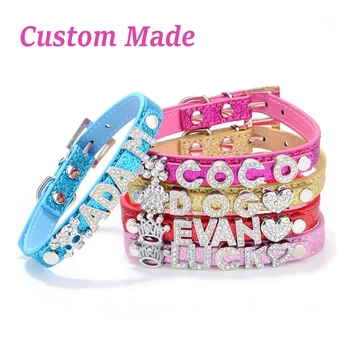 

Bling Rhinestone Dog Collars Personalized Puppy Small Dogs Chihuahua Collar Custom Necklace Free Name Charms Pet Accessories