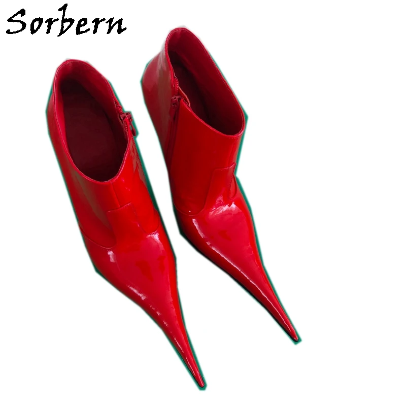 Sorbern Botines rojos brillantes mujer, botines puntiagudos superlargos, talla Eu40, 12,5 Cm, para travestis|Botas hasta el tobillo| - AliExpress