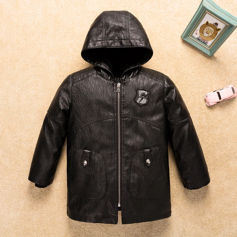fleece thickening warm water wind-proof boys girls leather jacket faux PU kids winter leather coat children's clothing